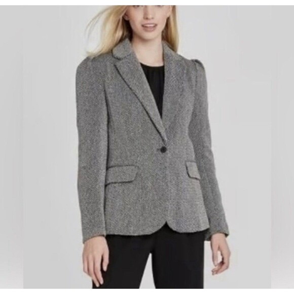 Banana Republic Blazer Women’s Sz 4 Made In Italy Grey Wool Blend Quiet Luxury - Picture 2 of 16